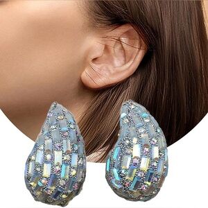 💧Sparkly Iridescent Silver Rhinestone Crystal Waterdrop Earrings